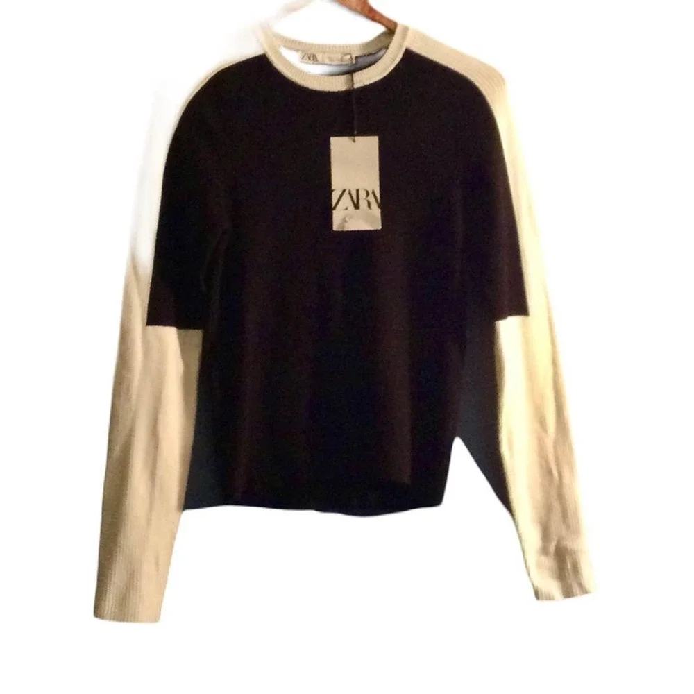 Zara Womens Light Weight Sweater, Cream & Black Slim Fit - Picture 4 of 7